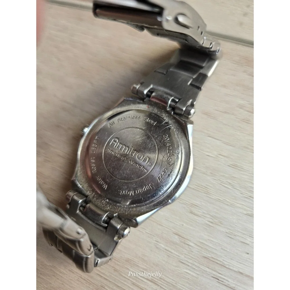 Armitron Watch Mens Multifunction Day Date Black Dial Steel Quartz vtg USA
